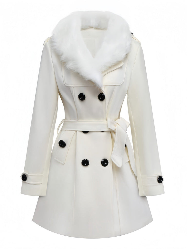 Cappotto con bottoni in pelliccia sintetica rimovibile anni '40