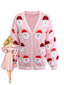 Cardigan jacquard con Babbo Natale rosa anni '40