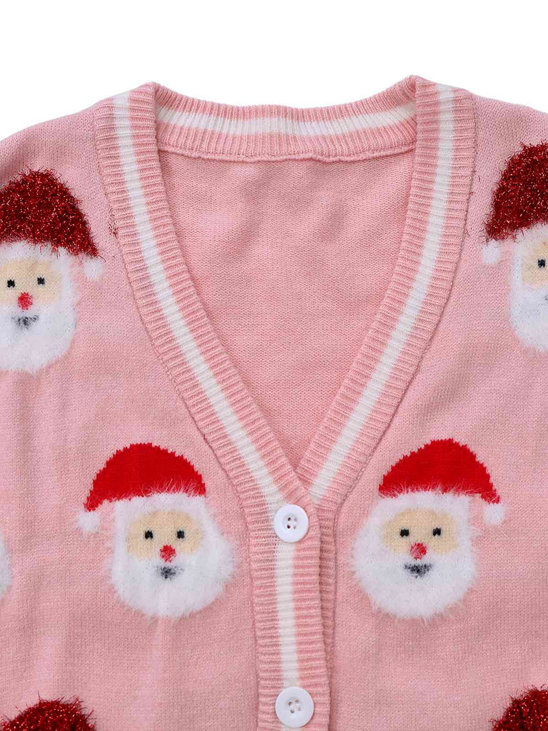Cardigan jacquard con Babbo Natale rosa anni '40
