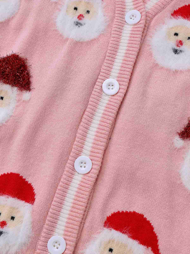 Cardigan jacquard con Babbo Natale rosa anni '40