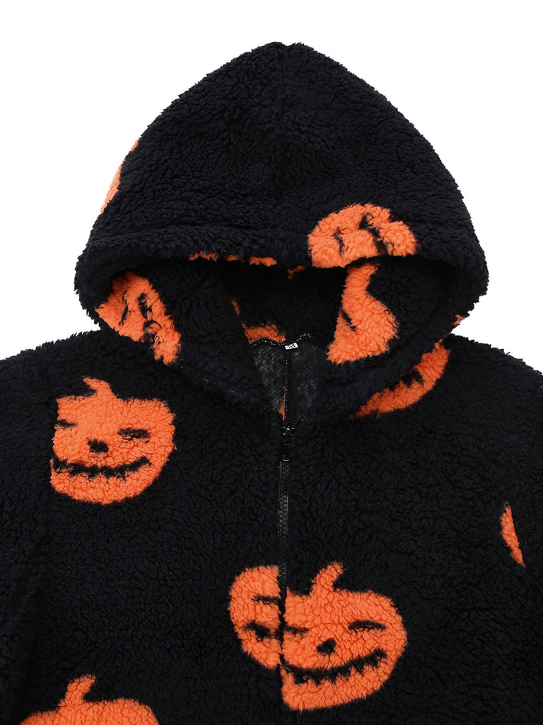 Tuta lunga con cappuccio e zucca Halloween arancione anni '30