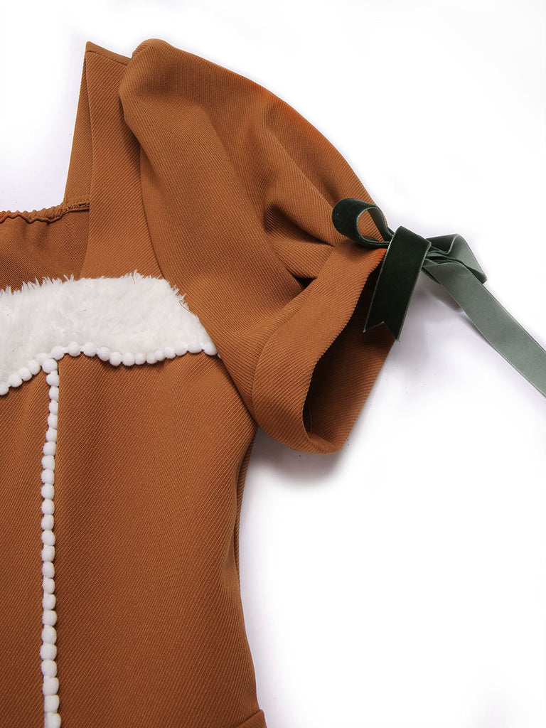 [Prevendita] Abito in peluche con omino di pan di zenzero curcuma anni '50