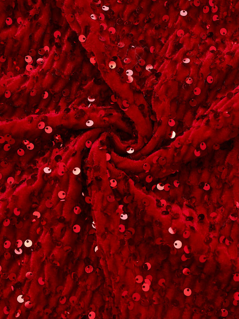 [Prevendita] 2PCS Abito in pelliccia con paillettes e velluto e scialle rosso anni '70