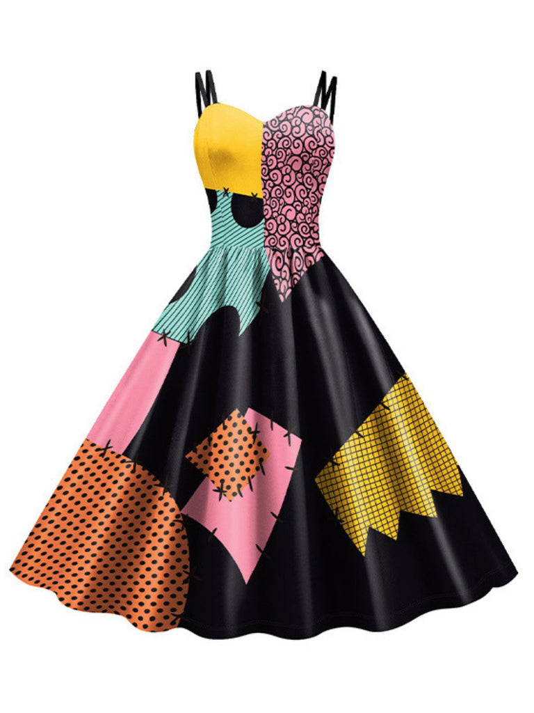 Abito Sally colorblock Nightmare Before Christmas multicolore anni '50