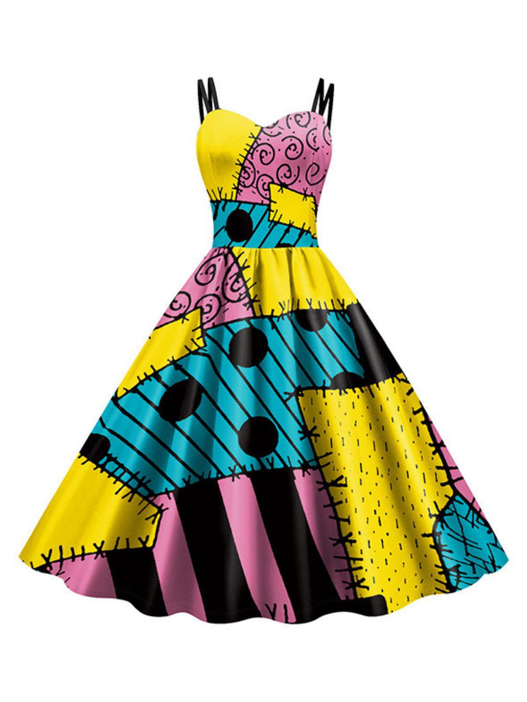 Abito Sally colorblock Nightmare Before Christmas multicolore anni '50