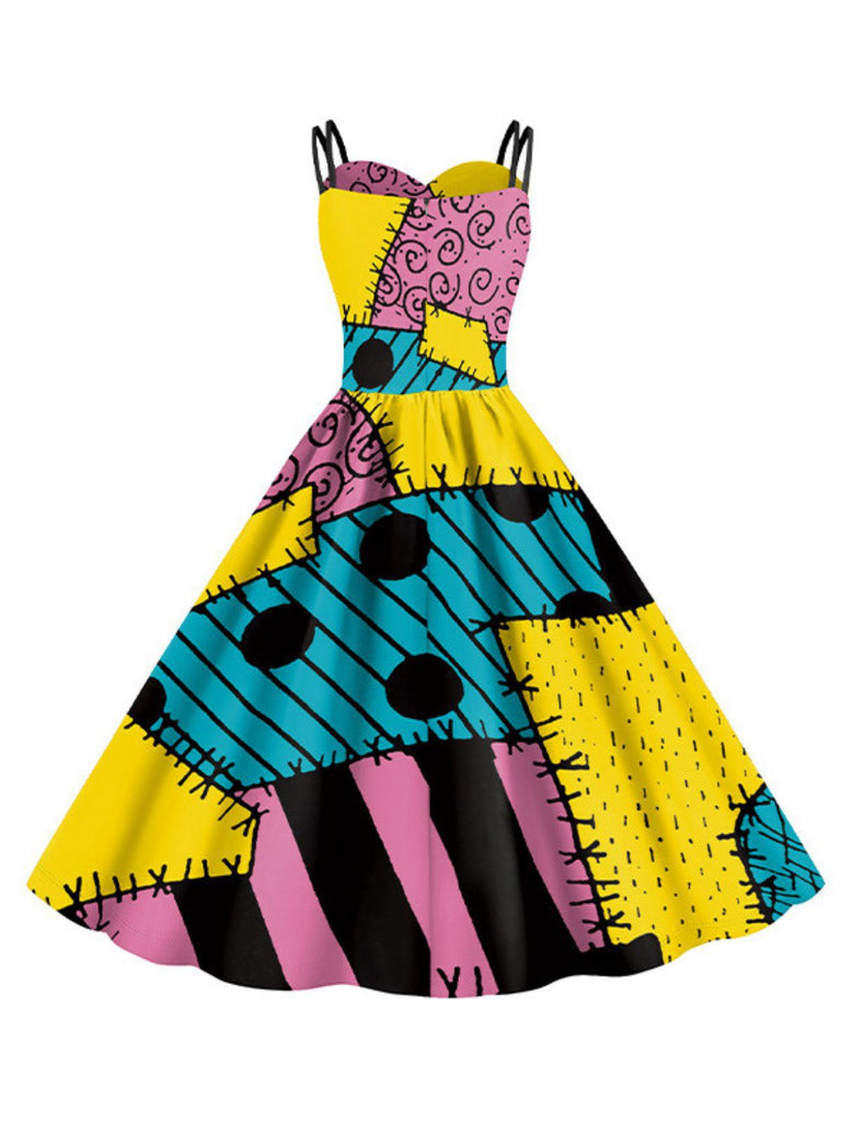 Abito Sally colorblock Nightmare Before Christmas multicolore anni '50