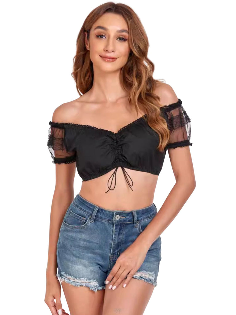 Top corto in pizzo con balze e balze anni '50