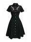 Abito in cotone con ricami floreali nero anni '50