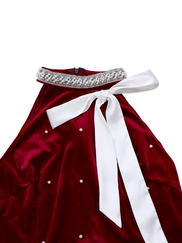 [Prevendita] Abito natalizio in velluto con perle rosso anni '60