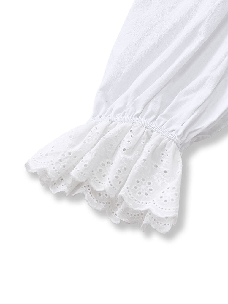 [Prevendita] Camicetta con fiocco e maniche a sbuffo bianco anni '60