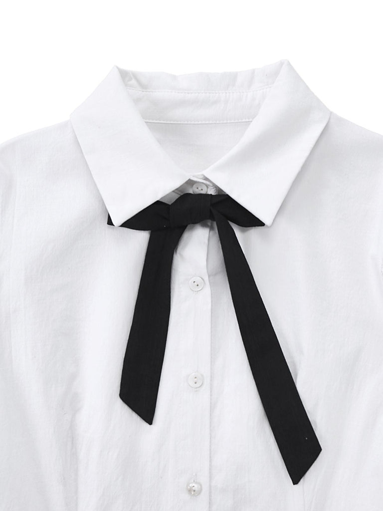 [Prevendita] Camicetta con fiocco e maniche a sbuffo bianco anni '60