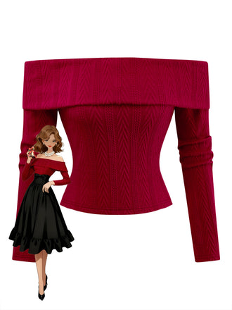 [Prevendita] Maglione a maglia con spalle scoperte rosso anni '50