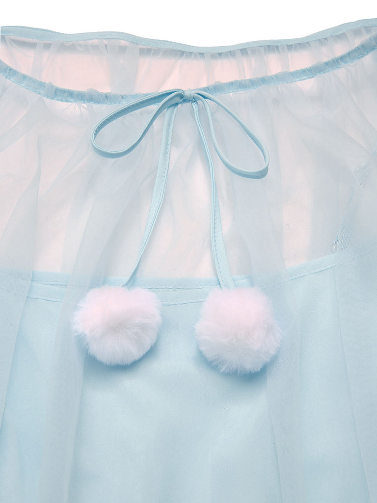 [Prevendita] Camicia da notte in tulle con maniche a balze blu anni '40