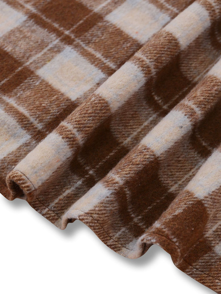 Abito a quadri in maglia con collo annodato marrone anni '50