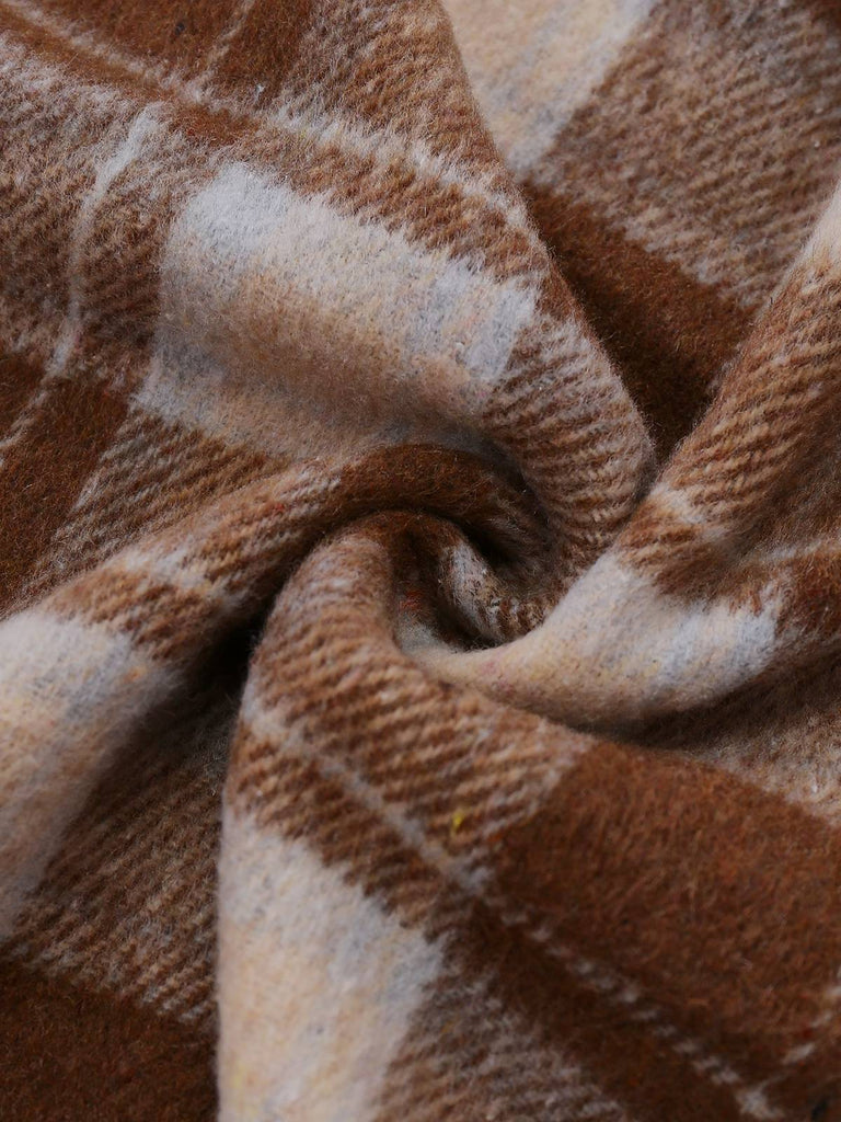 Abito a quadri in maglia con collo annodato marrone anni '50