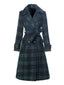 Cappotto lungo a quadri con colletto a dente verde anni '40