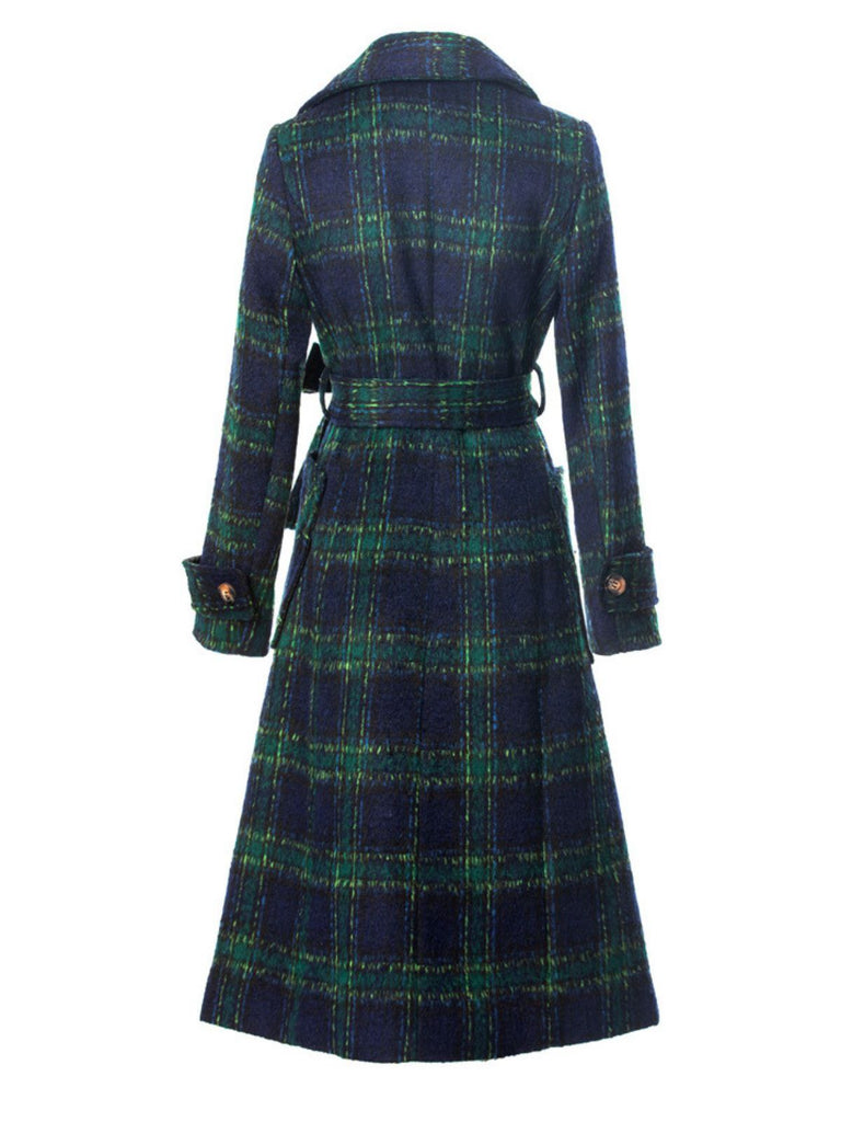 Cappotto lungo a quadri con colletto a dente verde anni '40