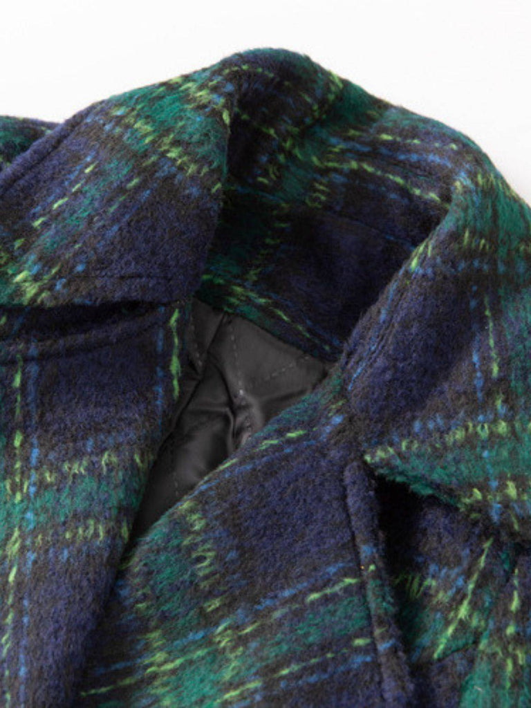 Cappotto lungo a quadri con colletto a dente verde anni '40