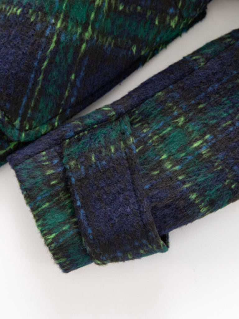 Cappotto lungo a quadri con colletto a dente verde anni '40