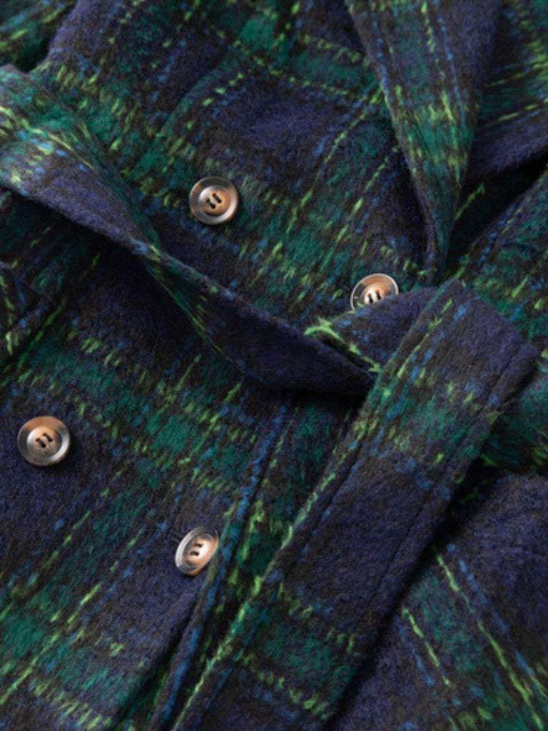 Cappotto lungo a quadri con colletto a dente verde anni '40