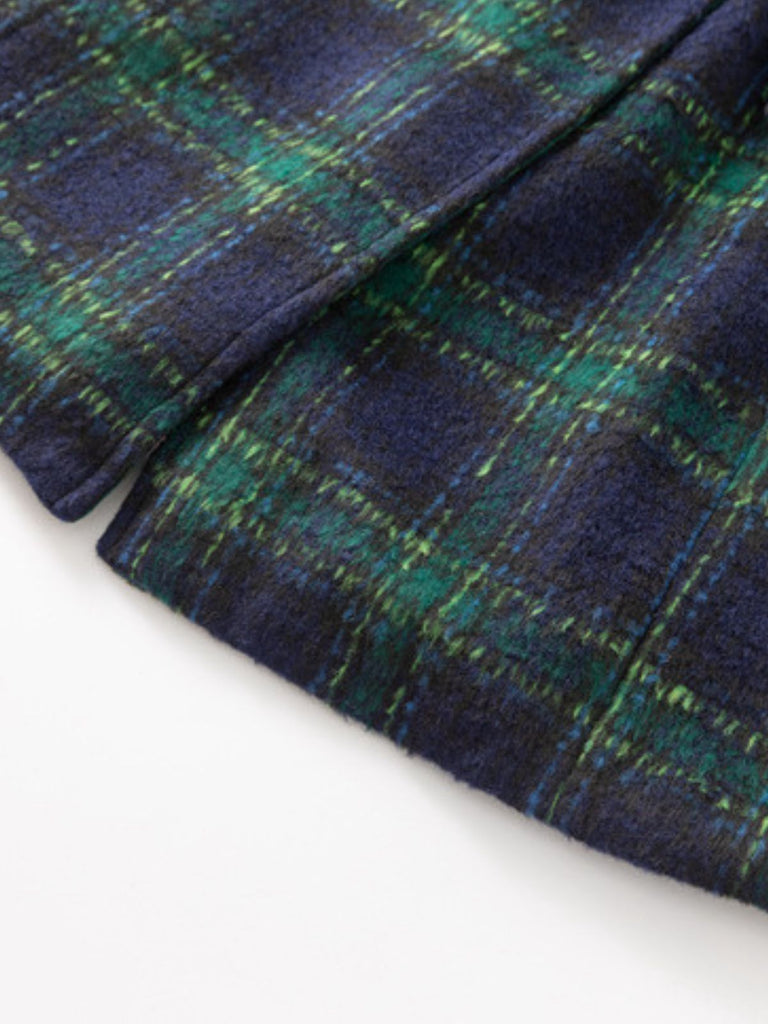 Cappotto lungo a quadri con colletto a dente verde anni '40