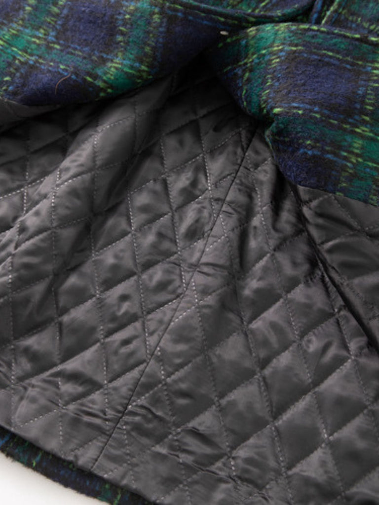 Cappotto lungo a quadri con colletto a dente verde anni '40