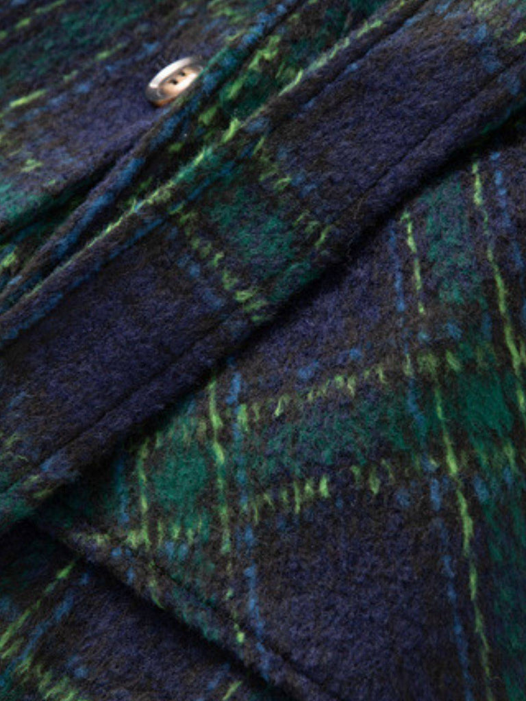 Cappotto lungo a quadri con colletto a dente verde anni '40