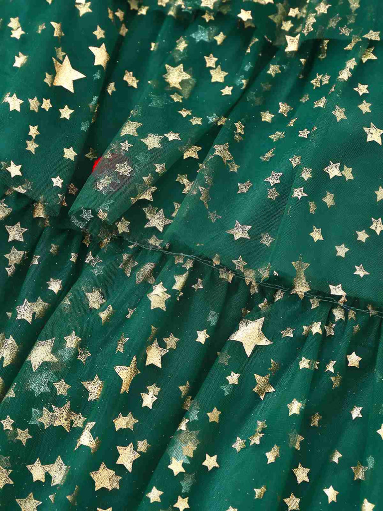Abito a forma di albero di Natale in rete con pompon verde anni '60