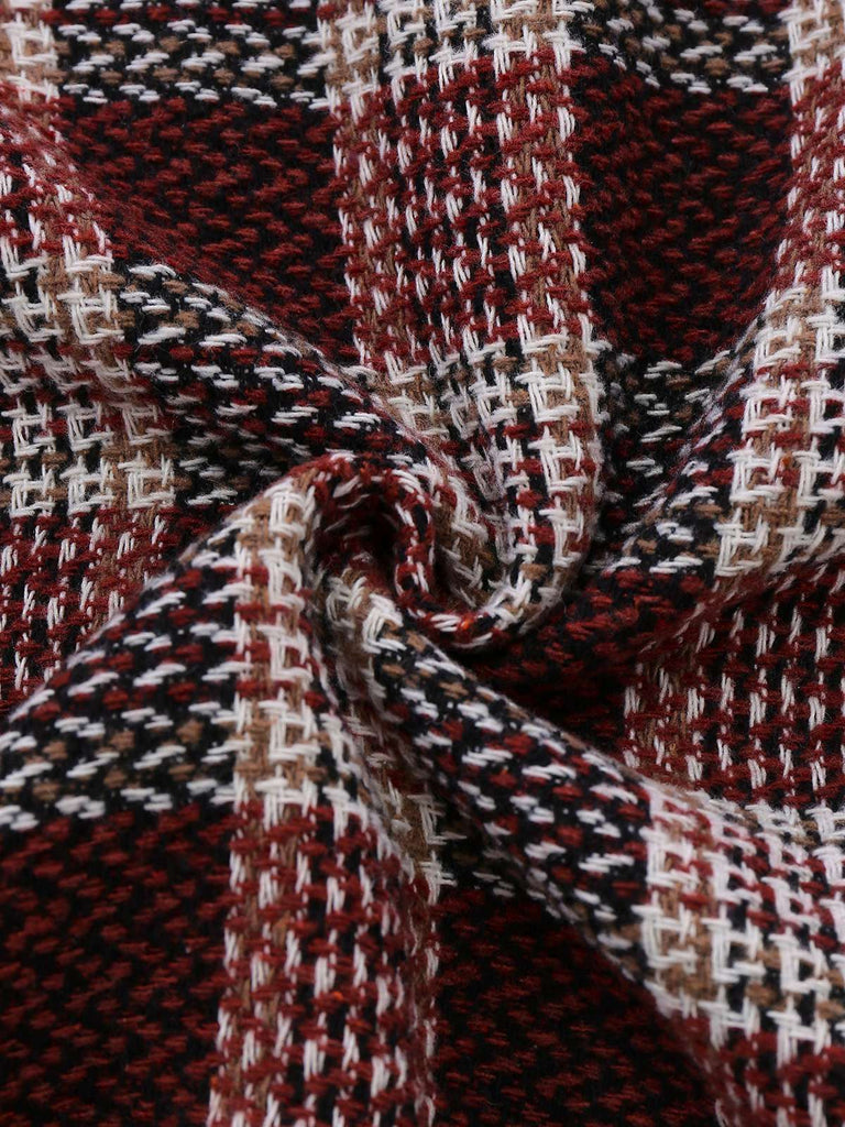 Cappotto in tweed a quadri con collo alto rosso anni '50