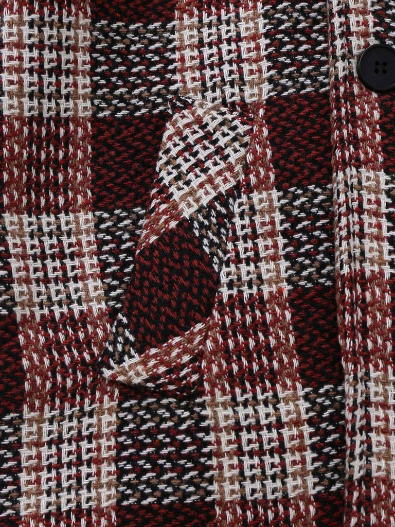 Cappotto in tweed a quadri con collo alto rosso anni '50