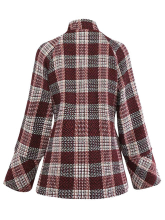 Cappotto in tweed a quadri con collo alto rosso anni '50