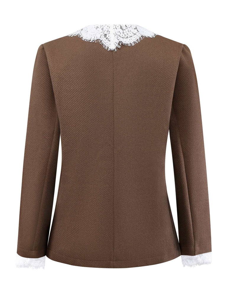 Giacca in pizzo patchwork a maniche lunghe marrone anni '50