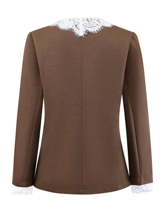 Giacca in pizzo patchwork a maniche lunghe marrone anni '50