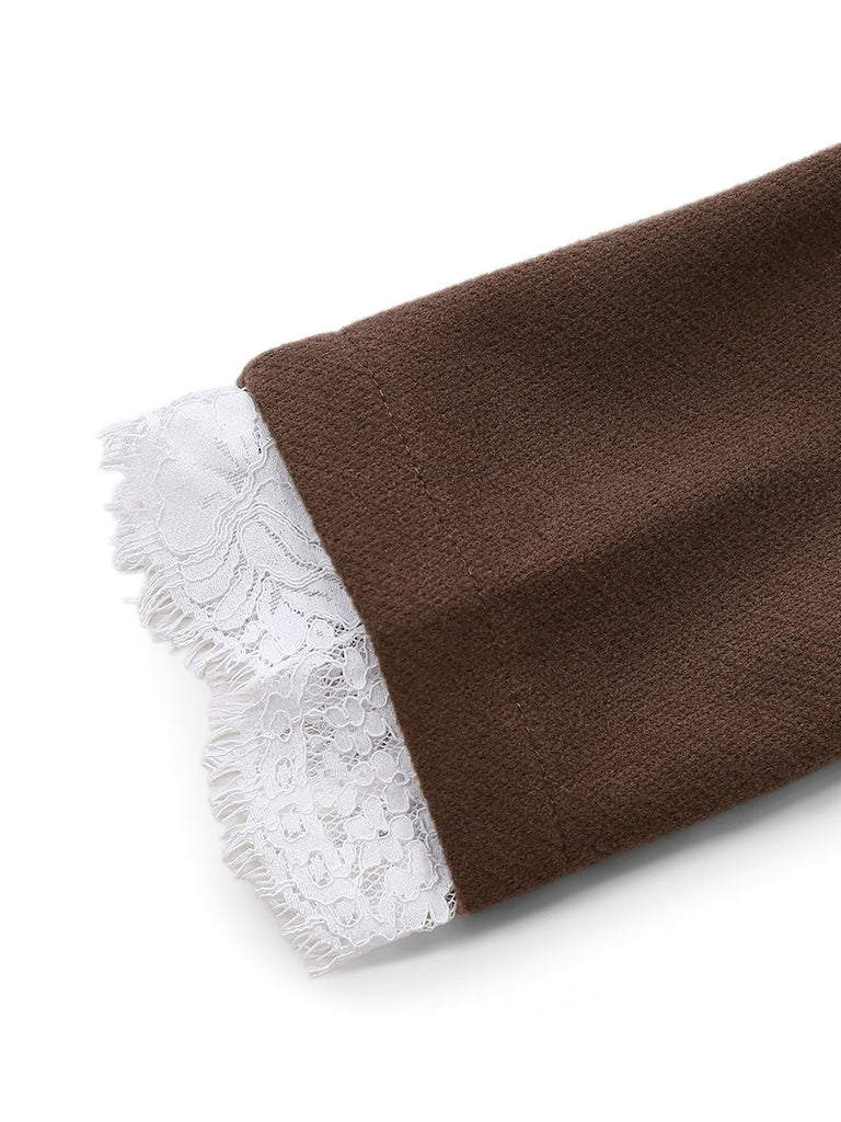 Giacca in pizzo patchwork a maniche lunghe marrone anni '50