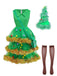 Completo abito a balze con albero di Natale verde anni '50