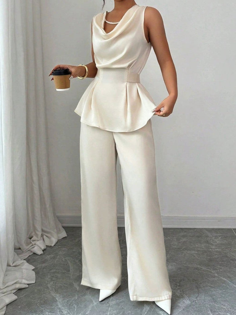 2PCS Top con scollo a cappuccio e pantaloni beige anni '50