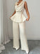2PCS Top con scollo a cappuccio e pantaloni beige anni '50