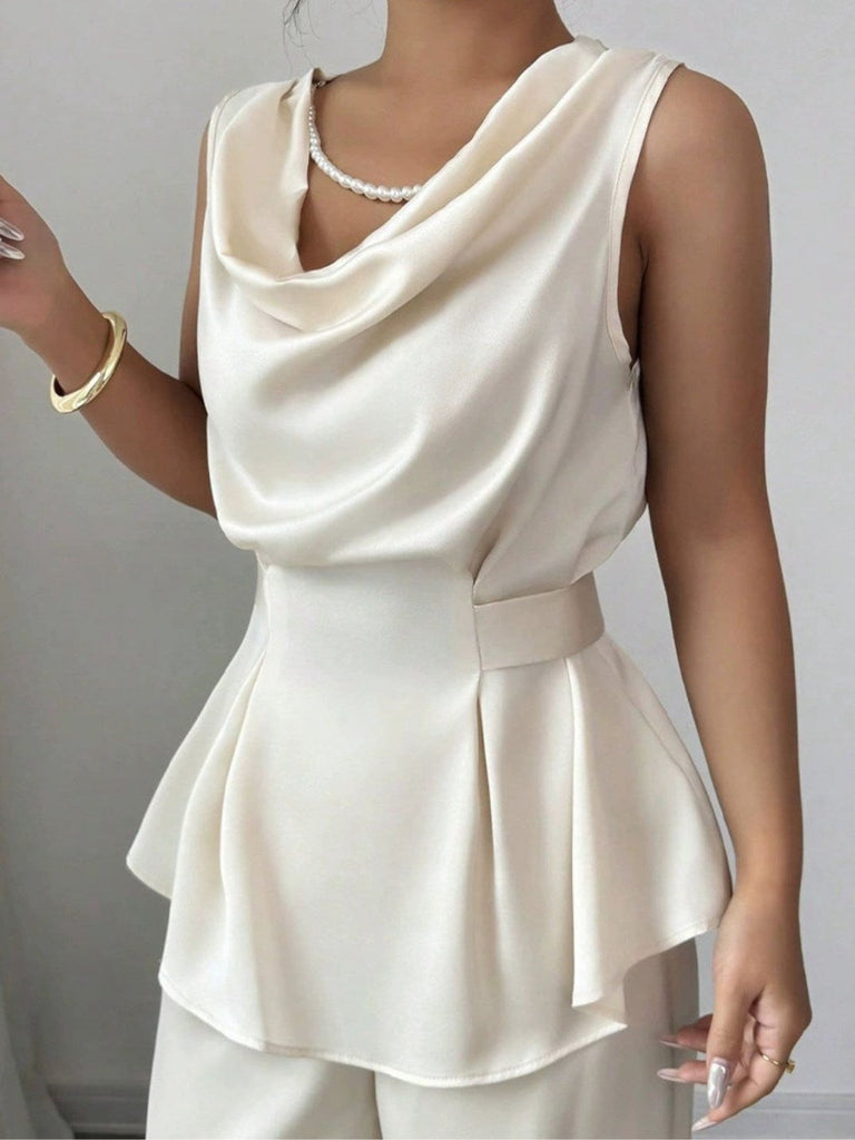 2PCS Top con scollo a cappuccio e pantaloni beige anni '50