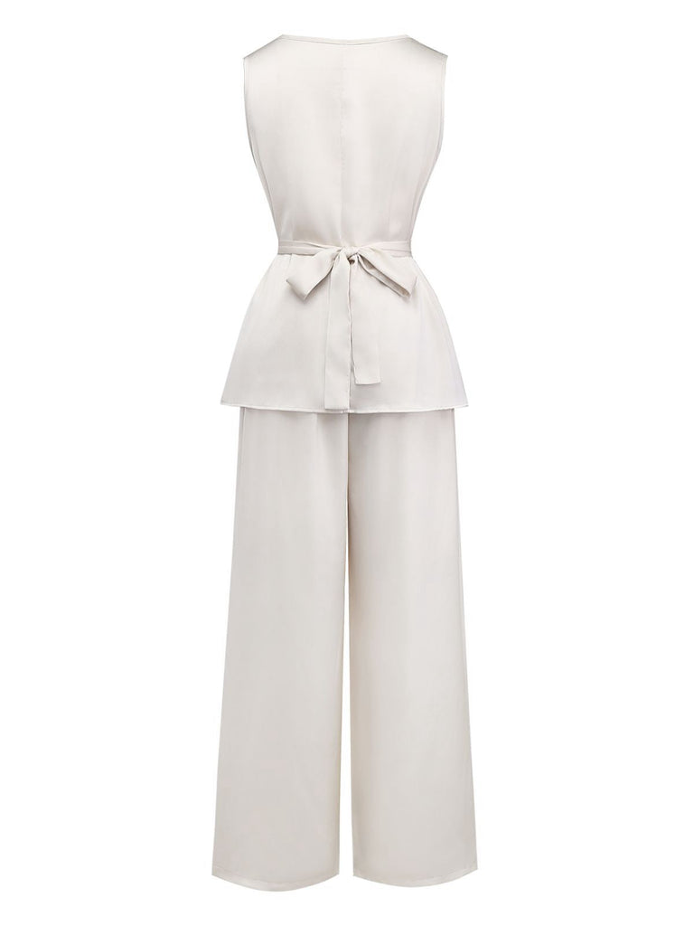 2PCS Top con scollo a cappuccio e pantaloni beige anni '50