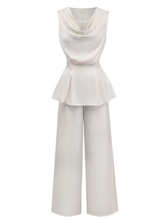 2PCS Top con scollo a cappuccio e pantaloni beige anni '50