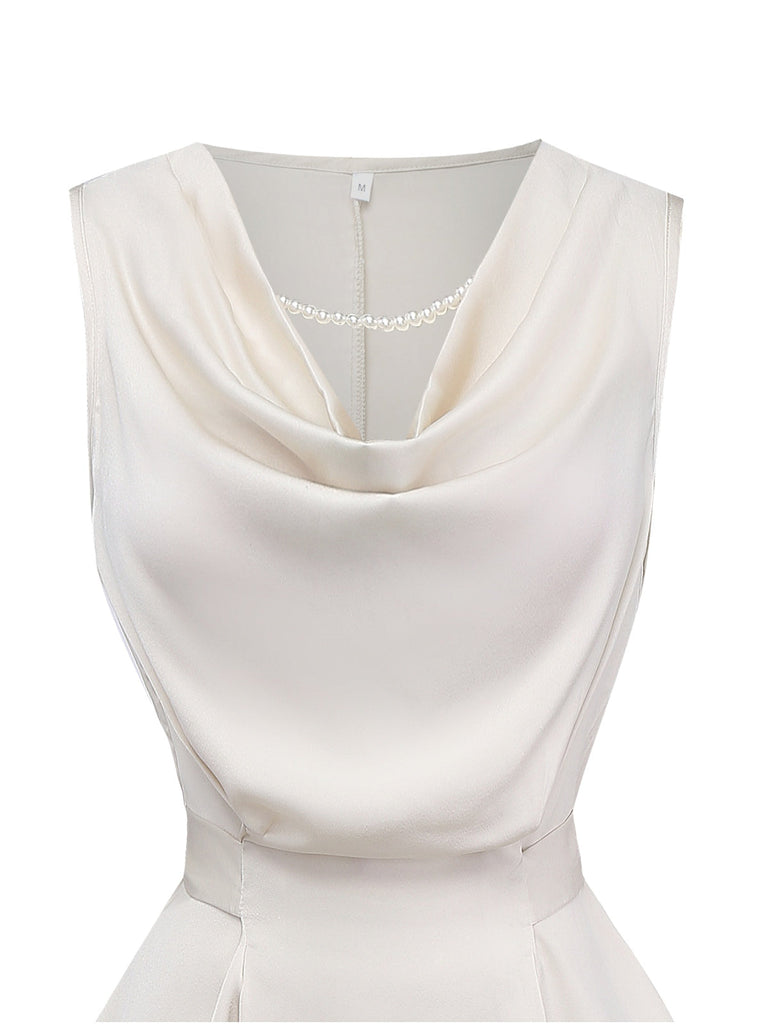2PCS Top con scollo a cappuccio e pantaloni beige anni '50