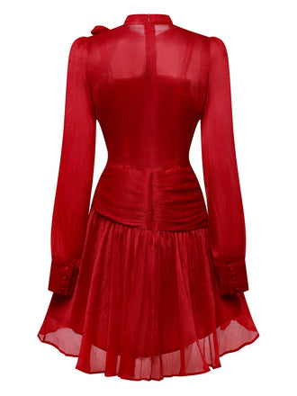 Abito con collo annodato e volant rosso anni '60