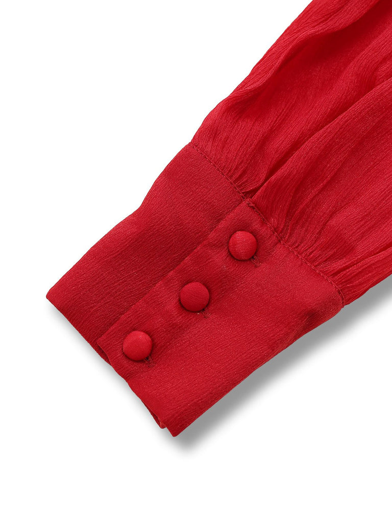 Abito con collo annodato e volant rosso anni '60