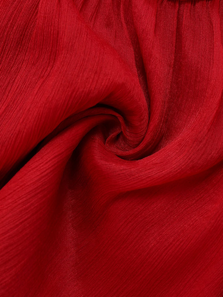 Abito con collo annodato e volant rosso anni '60