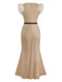 Abito da sirena con patchwork di perline e piume beige anni '30