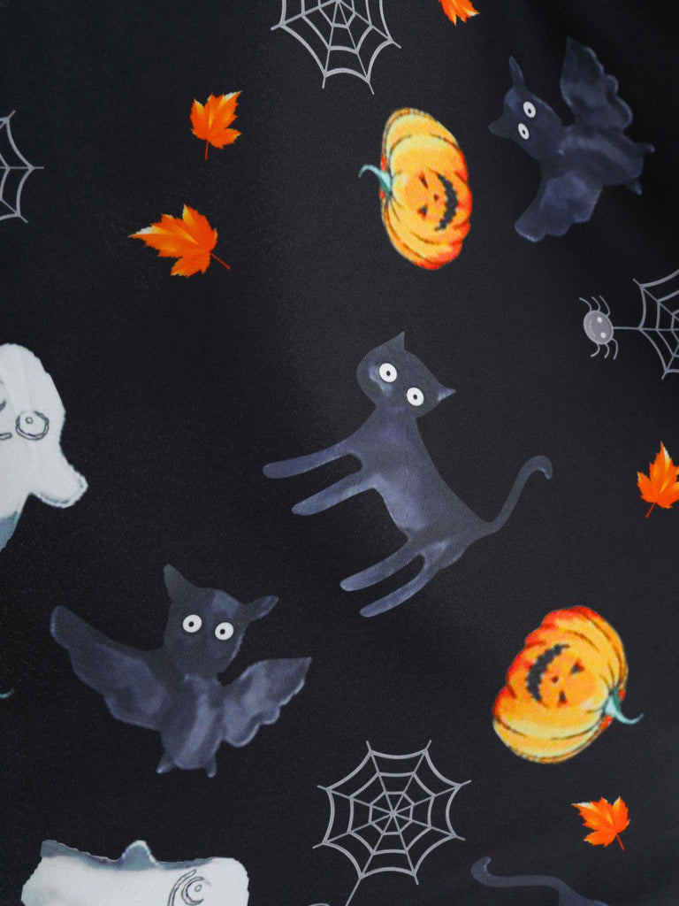 Abito ragnatela e zucca con scollo a petalo Halloween anni '50