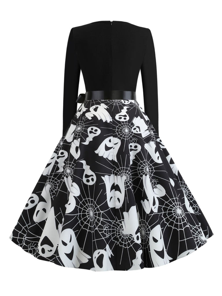 Abito ragnatela e zucca con scollo a petalo Halloween anni '50