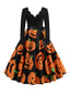 Abito ragnatela e zucca con scollo a petalo Halloween anni '50
