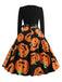 Abito ragnatela e zucca con scollo a petalo Halloween anni '50