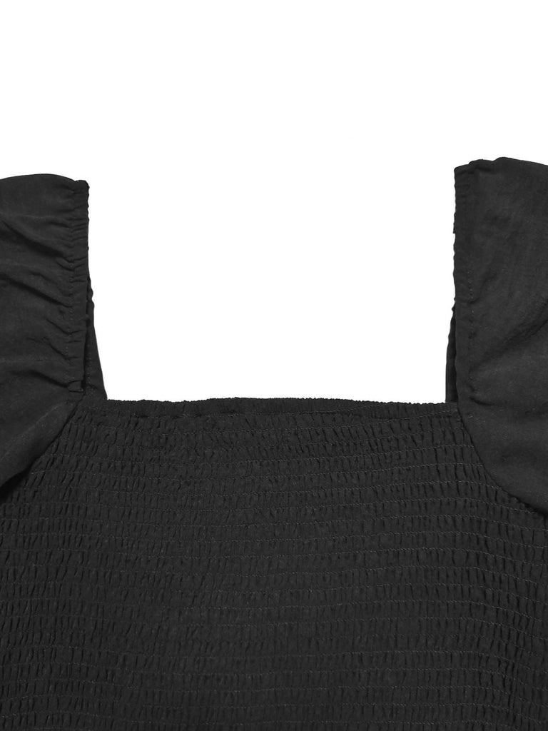 Tuta lunga con scollo quadrato e arricciatura anni '50
